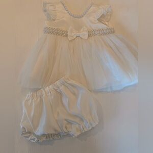 Girls Cream Tulle Party Dress with Pearl Belt and Bow